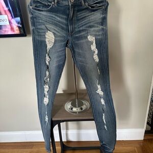 Express Distressed Blue Jeans High Rise Legging